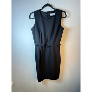 Calvin‎ Klein Little Black Dress belted zip back fully lined size 8